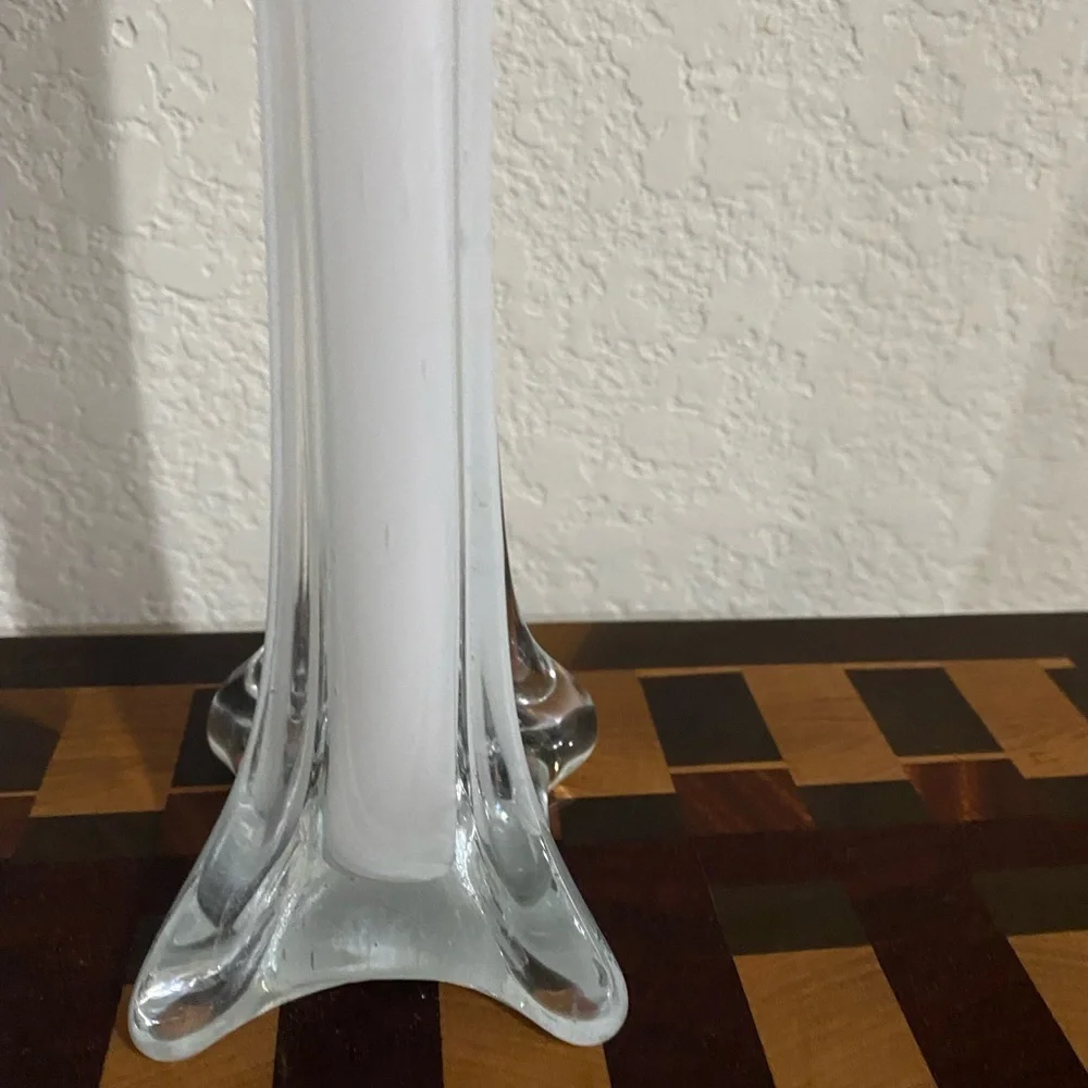 2 White Blown Glass Eiffel Tower 12” Tall Centerpiece Wedding Decor Vases